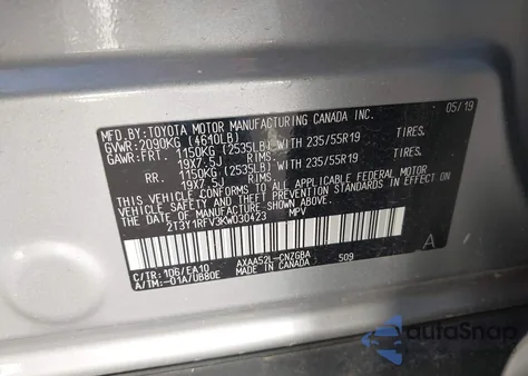 2019 Toyota Rav4 Limited from USA, damaged, VIN 2T3Y1RFV3KW030423